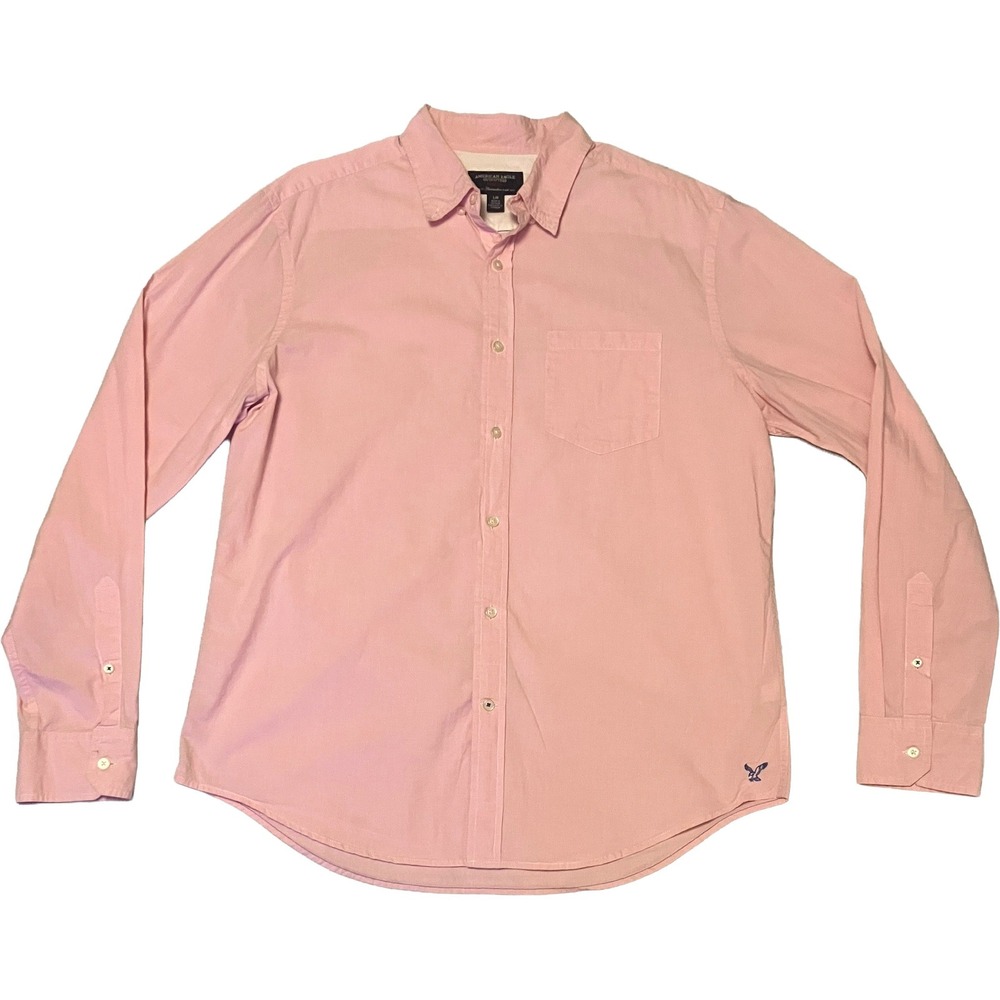 American Eagle Outfitters Mens Prep Fit Pink Button Down Shirt L Long Sleeve